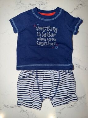 Cat & Jack Navy Blue Graphic Tee and Striped Shorts Set